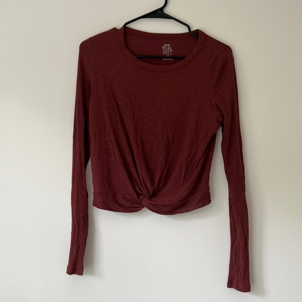 aerie Knot Front Ribbed Crop Top